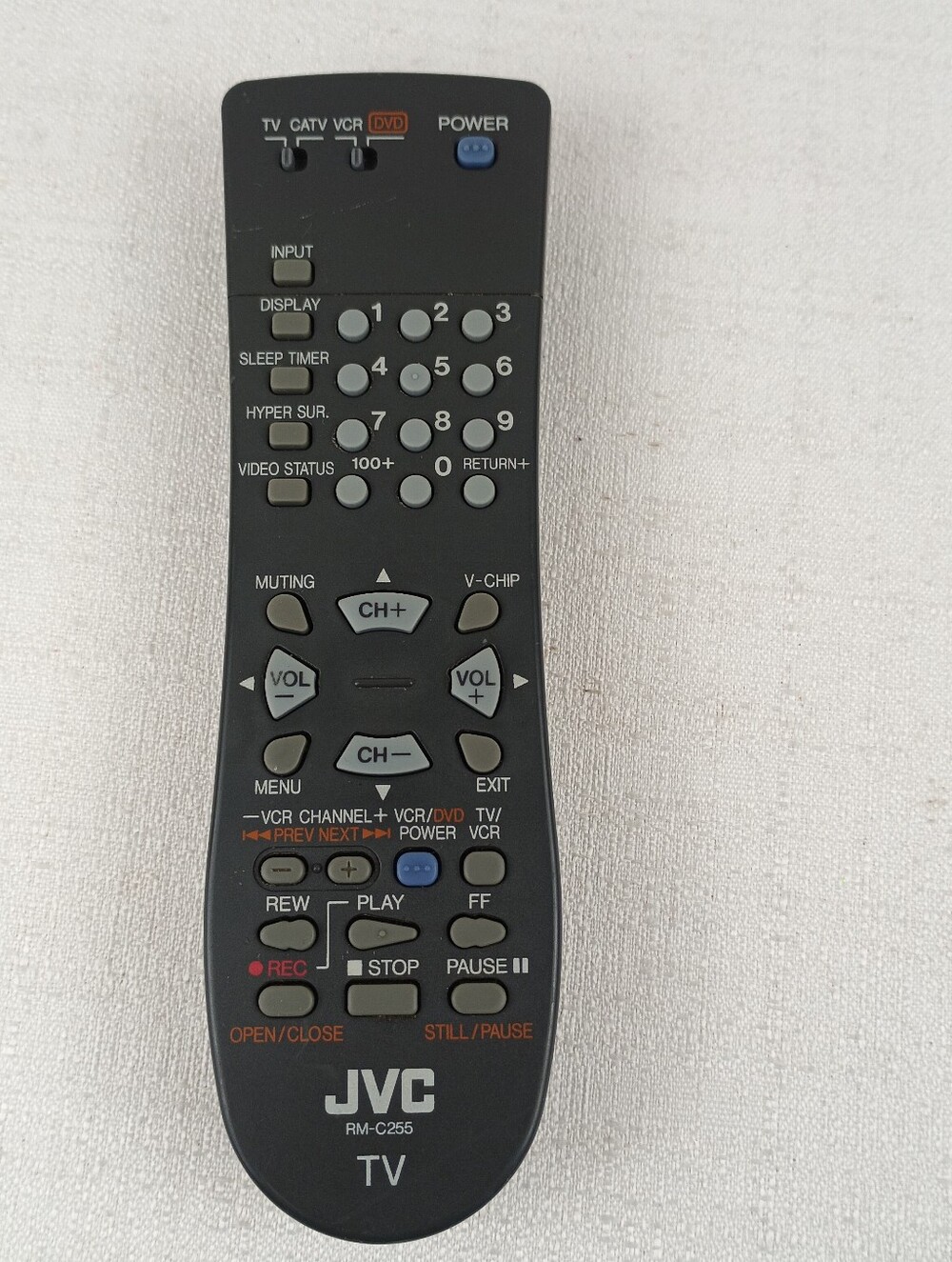 JVC TV Remote Control RM-C255 Tested Replacement TV CATV VCR DVD